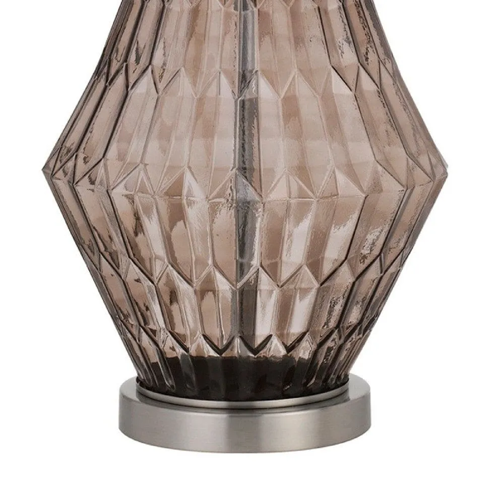 31 Inch Glass Table Lamp with Dimmer, Geometric Base, Brown By Casagear Home