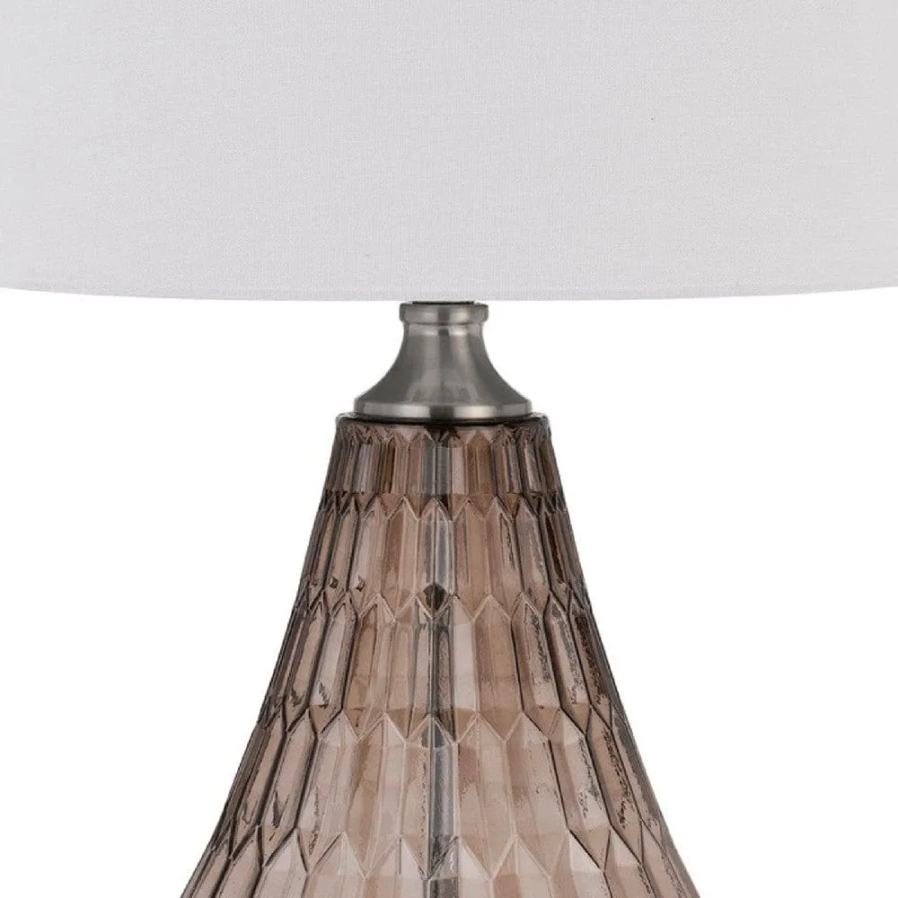 31 Inch Glass Table Lamp with Dimmer, Geometric Base, Brown By Casagear Home