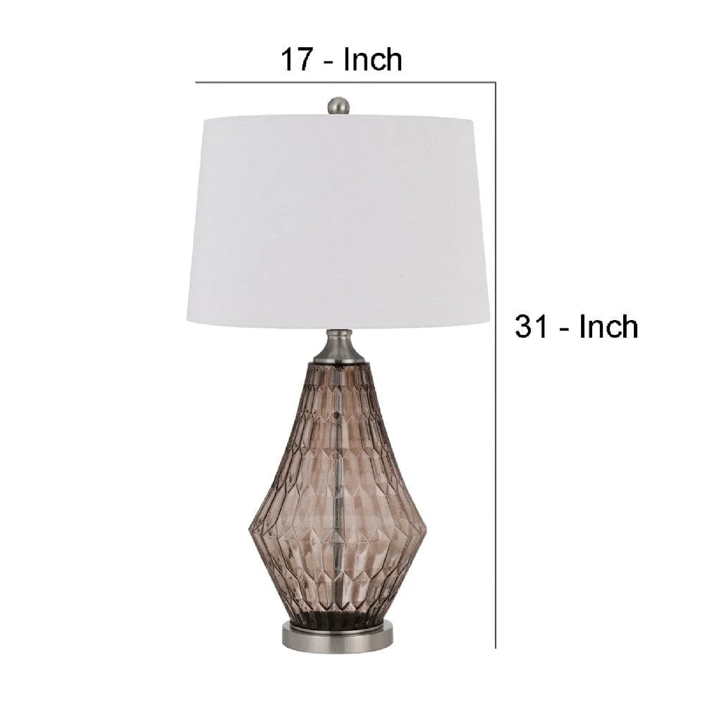 31 Inch Glass Table Lamp with Dimmer, Geometric Base, Brown By Casagear Home