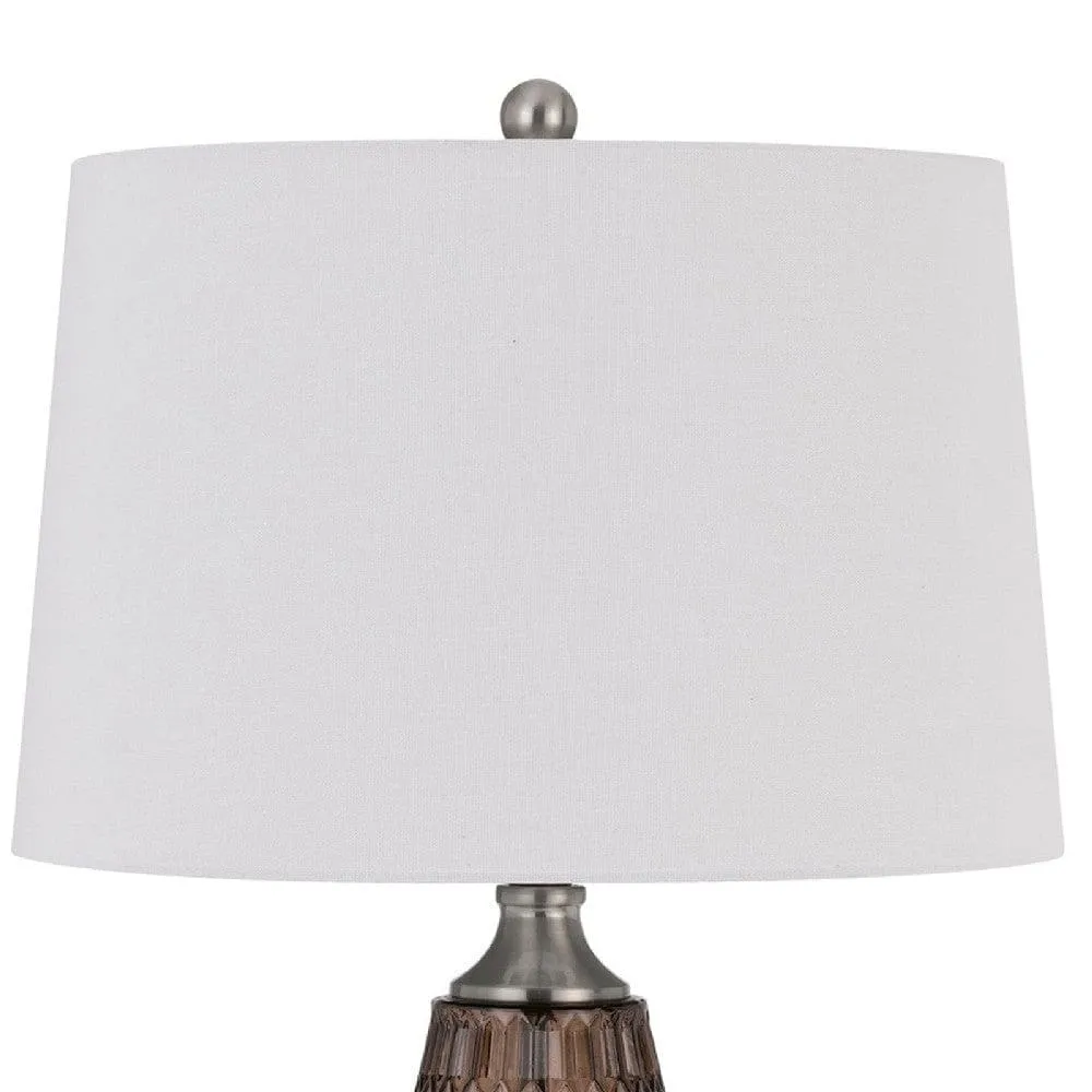 31 Inch Glass Table Lamp with Dimmer, Geometric Base, Brown By Casagear Home