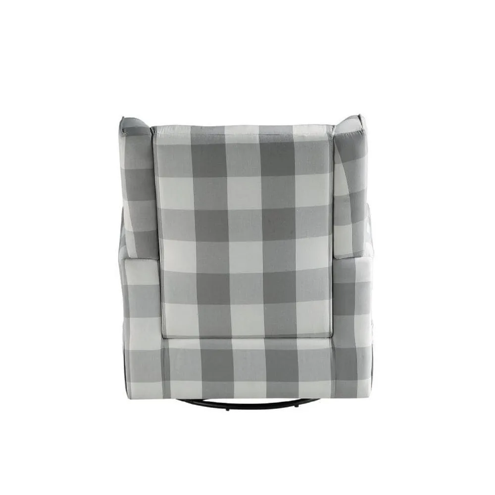 35 Inch Accent Swivel Chair, Glider, Checkered Fabric, Light Gray By Casagear Home
