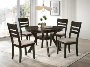 5 PC Espresso Round Wood Dining Table Set With Storage Shelf- Model #1085
