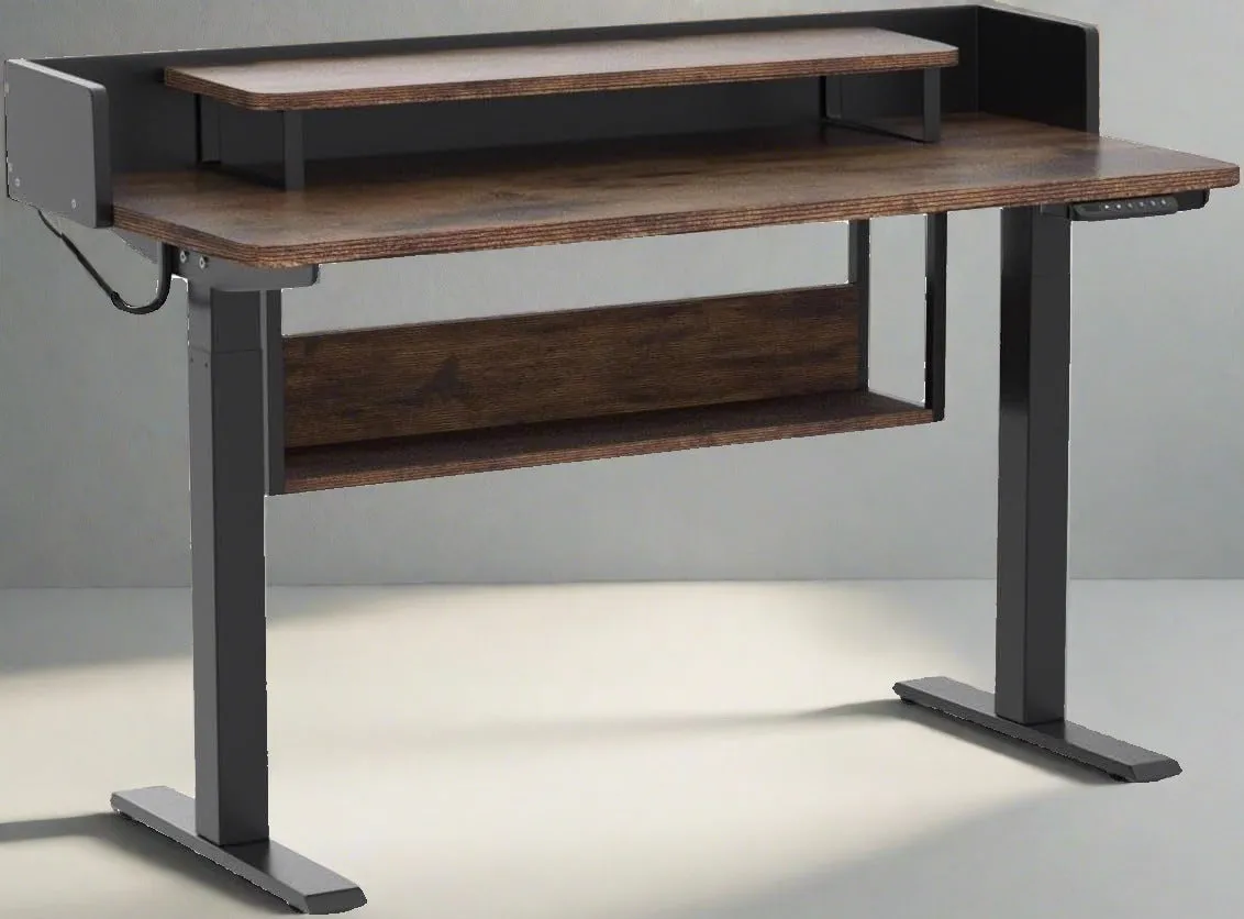 55" Electric Standing Desk with Shelves, 55 X 24 Inch Sit Stand Rising Desk with Monitor Stand