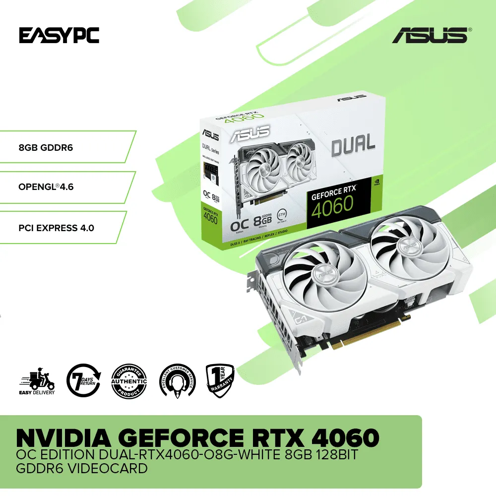 Asus Dual NVIDIA® GeForce RTX 4060 OC edition DUAL-RTX4060-O8G-WHITE 8GB 128bit GDDR6 Videocard
