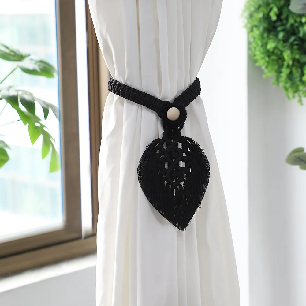 Bohemian Leaf Curtain Tieback with Tassels  Home Decor Gift