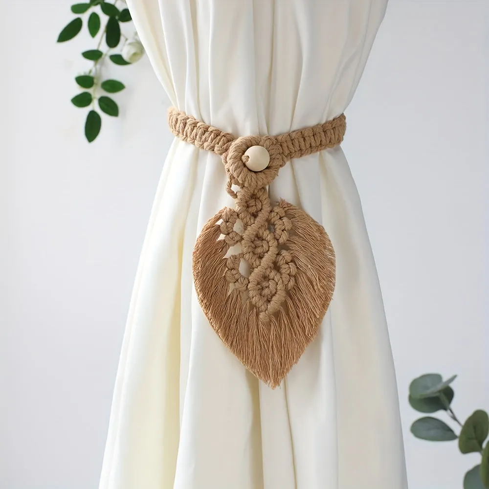 Bohemian Leaf Curtain Tieback with Tassels  Home Decor Gift
