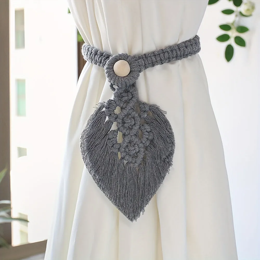 Bohemian Leaf Curtain Tieback with Tassels  Home Decor Gift