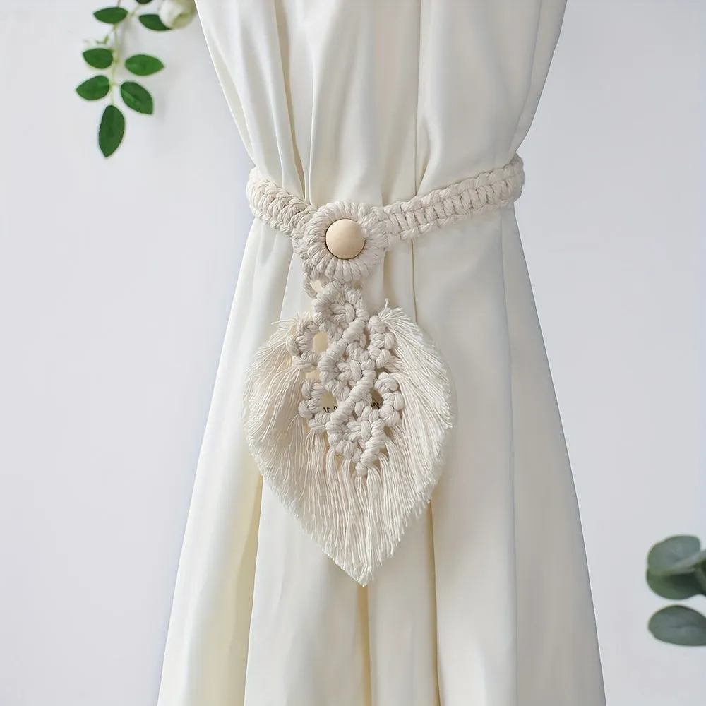 Bohemian Leaf Curtain Tieback with Tassels  Home Decor Gift