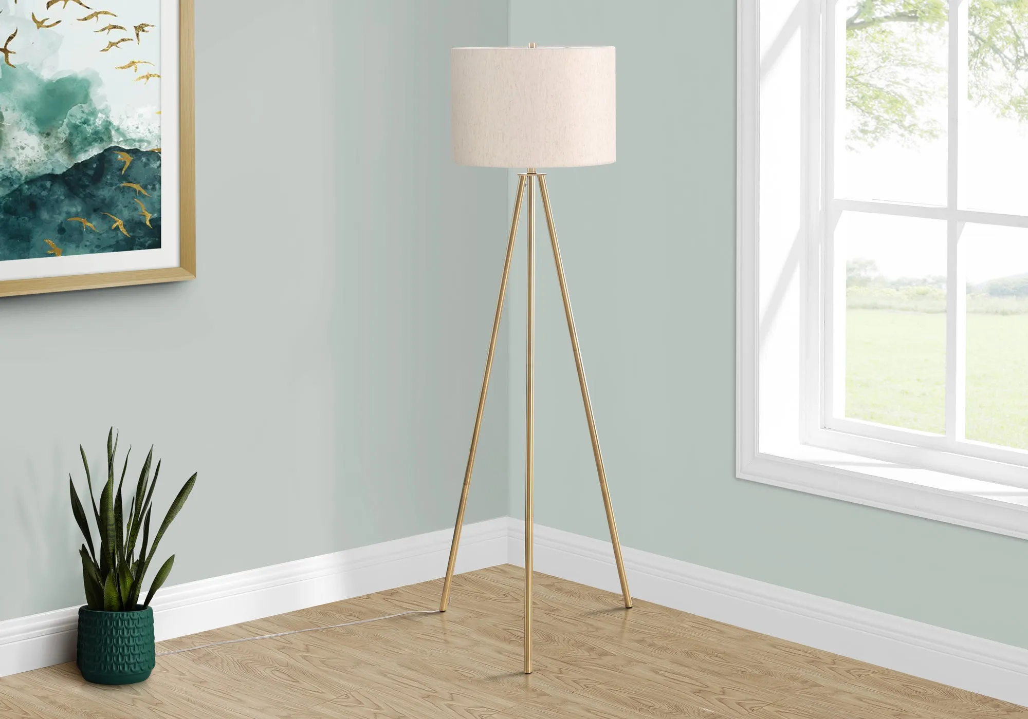 Brilliance Glow: Contemporary Brass Metal Floor Lamp with Ivory/Cream Shade, 63"H Lighting