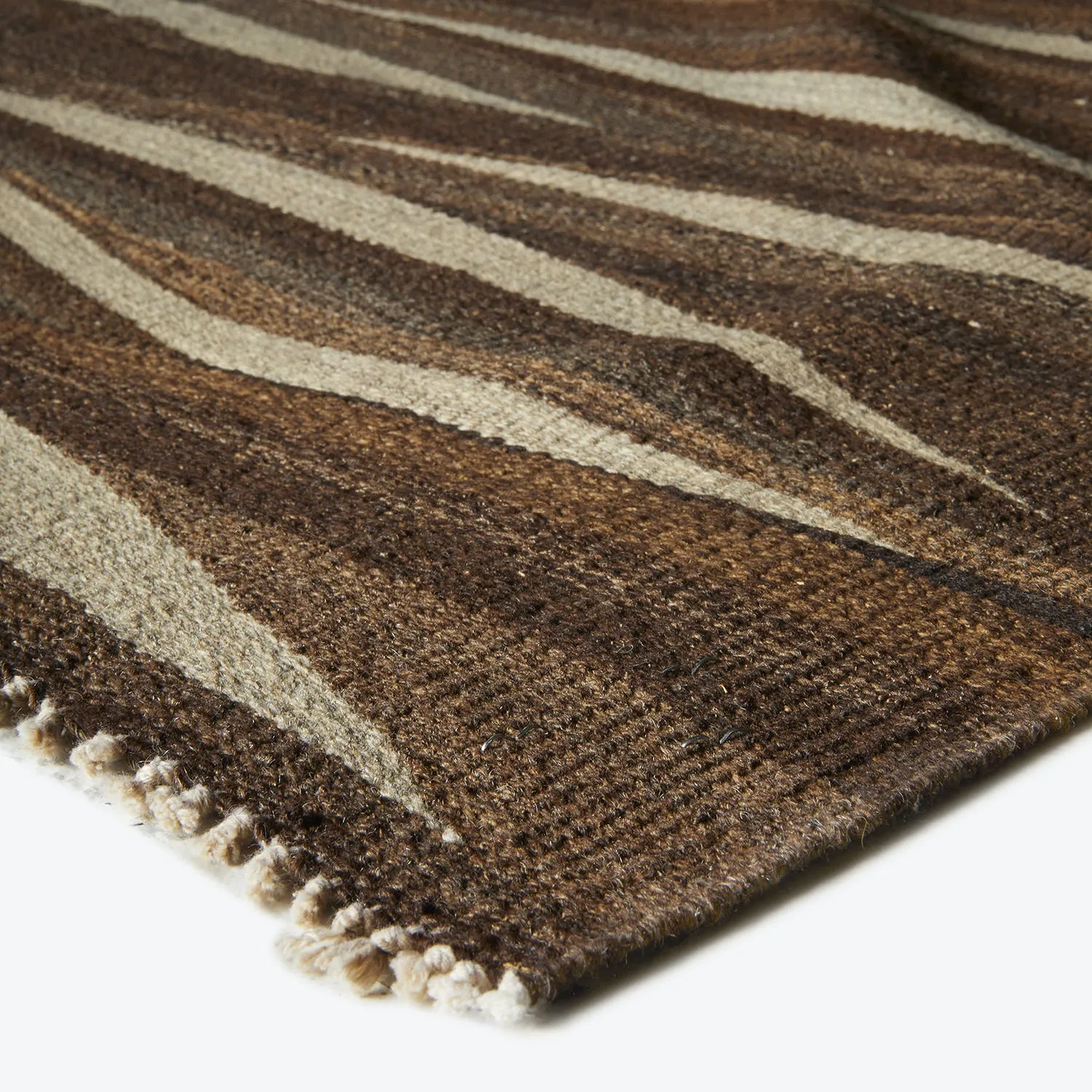 Brown Turkish Flatweave Wool Rug - 7'11" x 9'