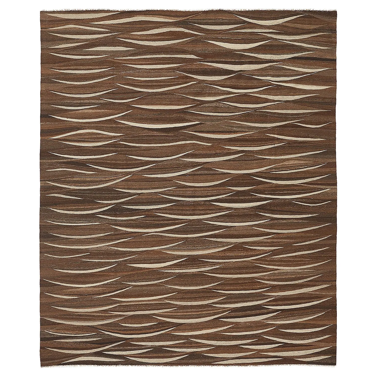 Brown Turkish Flatweave Wool Rug - 7'11" x 9'