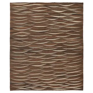 Brown Turkish Flatweave Wool Rug - 7'11" x 9'