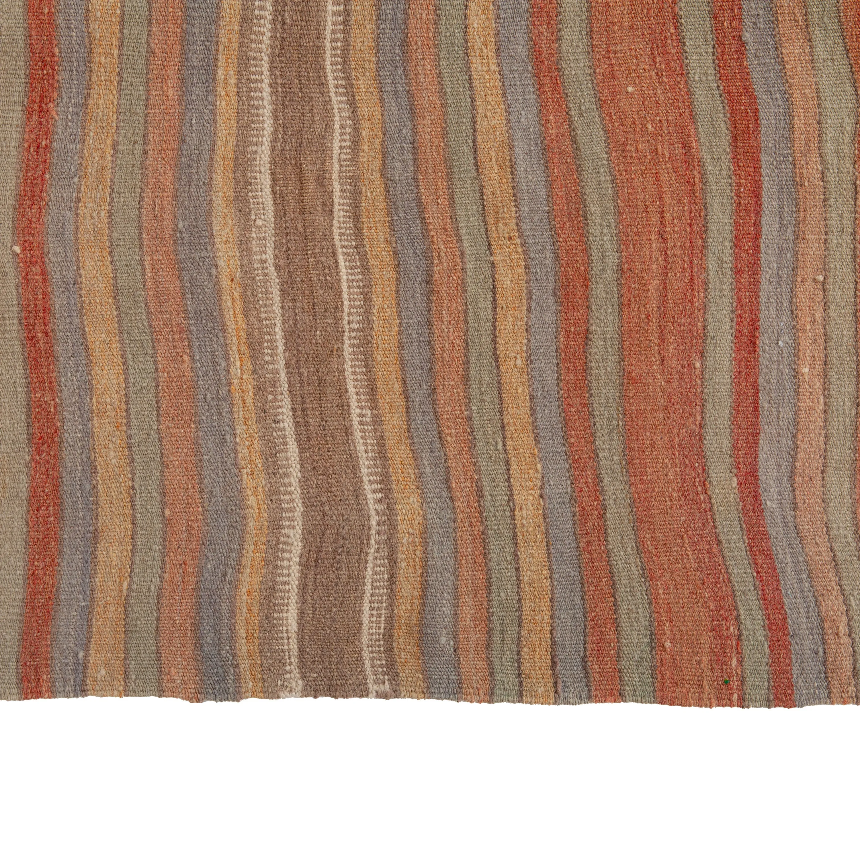 Brown Vintage Stripe Anatolian Wool Flatweave Runer - 5'1" x 13'6"