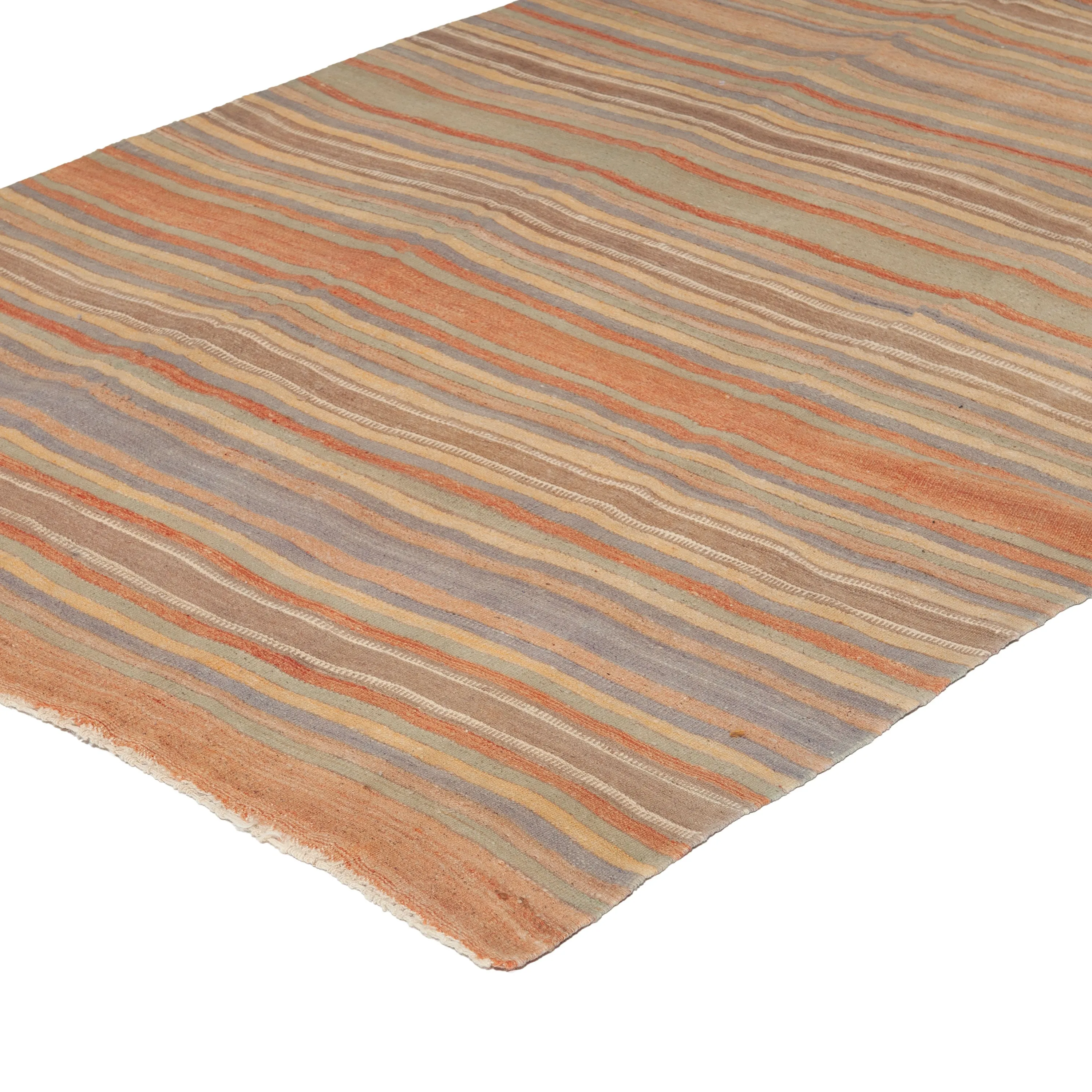 Brown Vintage Stripe Anatolian Wool Flatweave Runer - 5'1" x 13'6"
