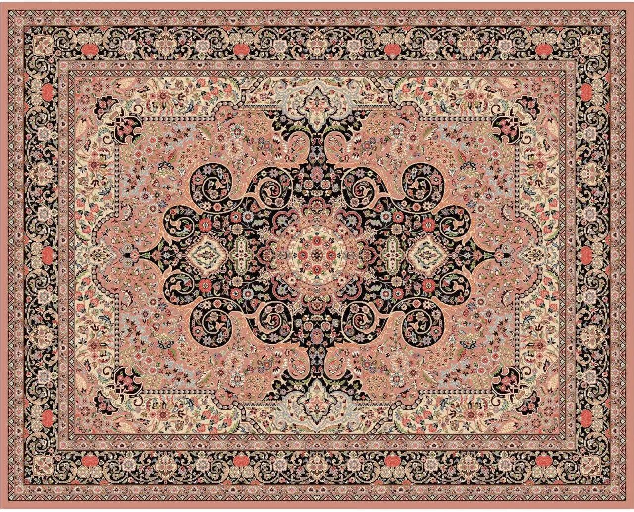 Certified organic Persian Style Hand-knotted Wool Rug 241x301cm "KASHAN" Rose Colour