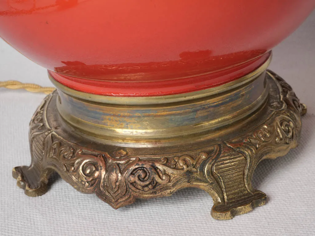 Chic Pair of Persimmon Orange Ceramic Napoleon III Lamps w/ Bronze Accents 25¼"