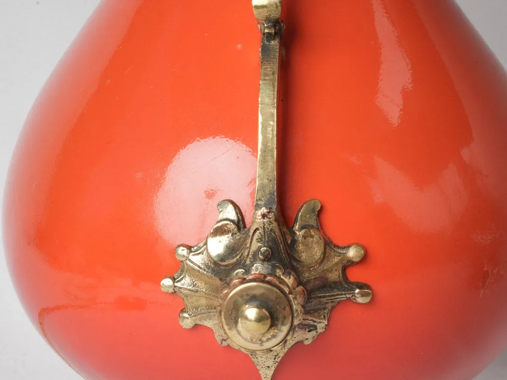 Chic Pair of Persimmon Orange Ceramic Napoleon III Lamps w/ Bronze Accents 25¼"