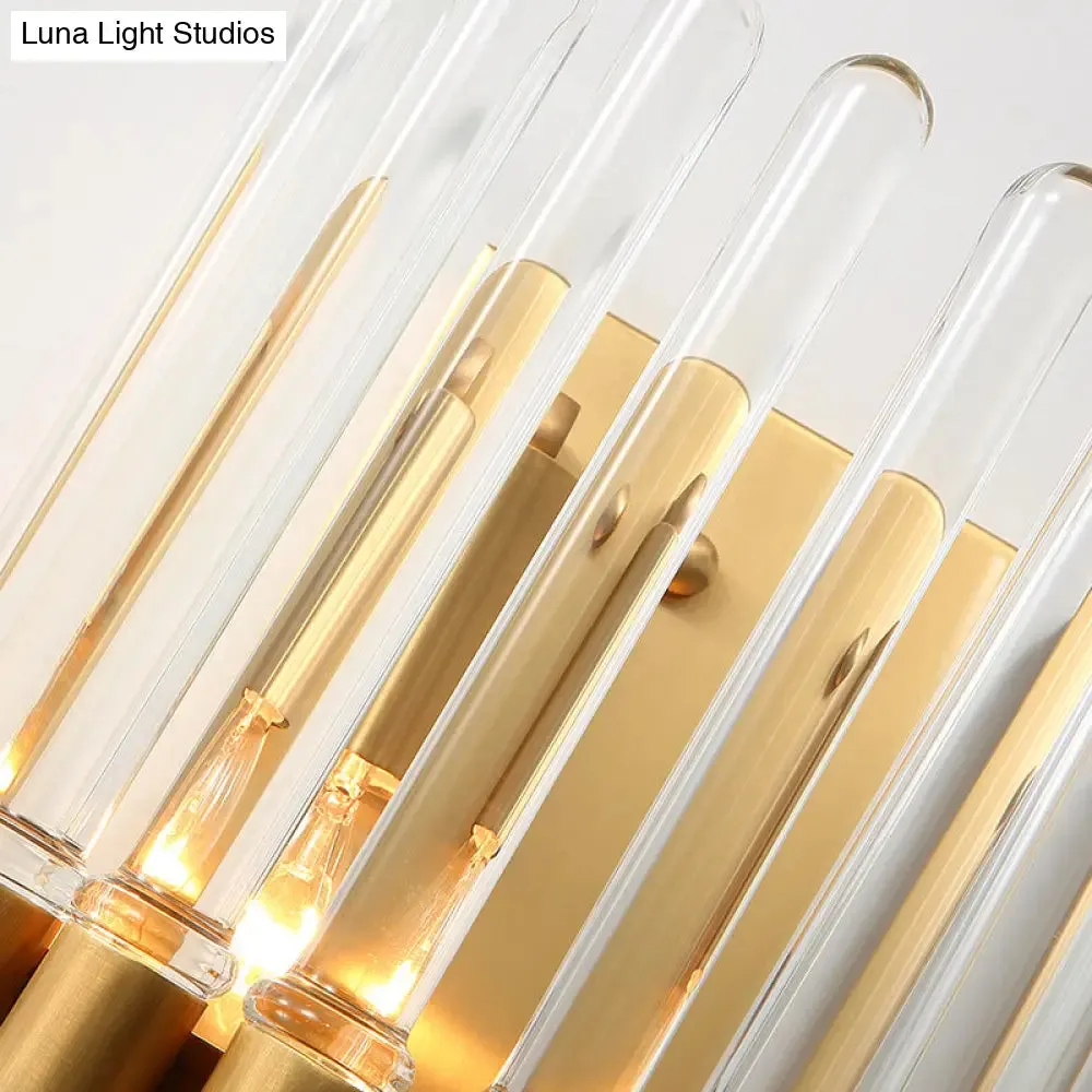 Clear Crystal Half-Cylindrical Wall Sconce Lamp: Contemporary Brass Finish Lighting for Bedroom