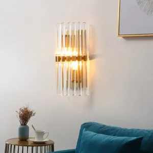 Clear Crystal Half-Cylindrical Wall Sconce Lamp: Contemporary Brass Finish Lighting for Bedroom