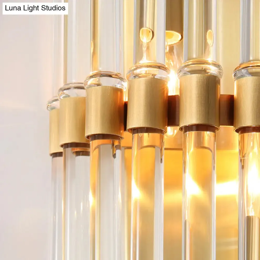 Clear Crystal Half-Cylindrical Wall Sconce Lamp: Contemporary Brass Finish Lighting for Bedroom