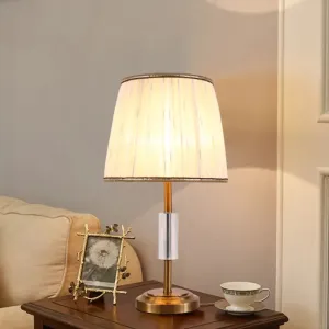 Contemporary Gold Tapered Drum Nightstand Lamp - Fabric, 1-Bulb Book Reading Light