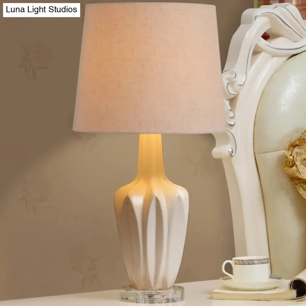 Contemporary Tapered Drum Nightstand Lamp in White - 1 Bulb Book Reading Light