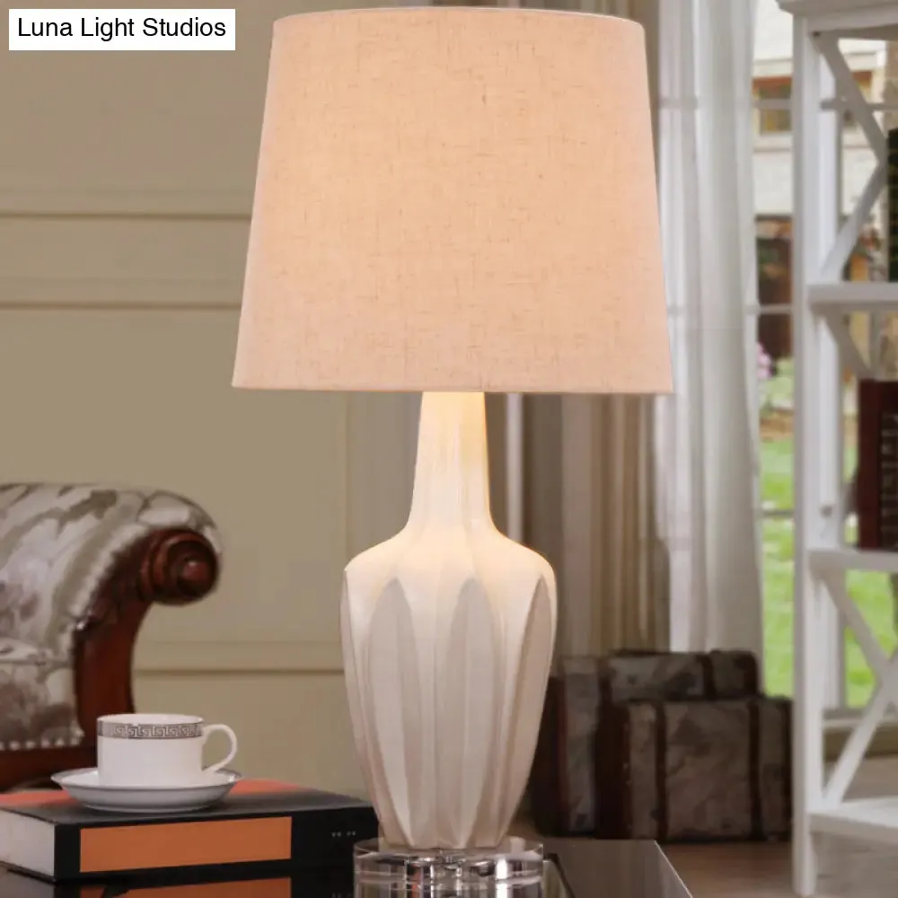 Contemporary Tapered Drum Nightstand Lamp in White - 1 Bulb Book Reading Light