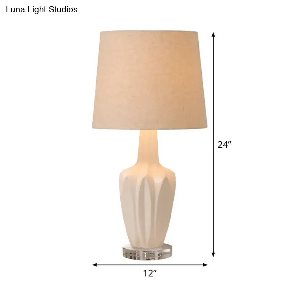 Contemporary Tapered Drum Nightstand Lamp in White - 1 Bulb Book Reading Light