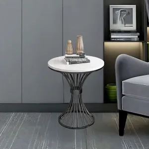 CREATIVE SKILLS Round Coffee Table Side Table Modern Home Decor Tea End Table for Living Room Bedroom and Balcony (Black White)