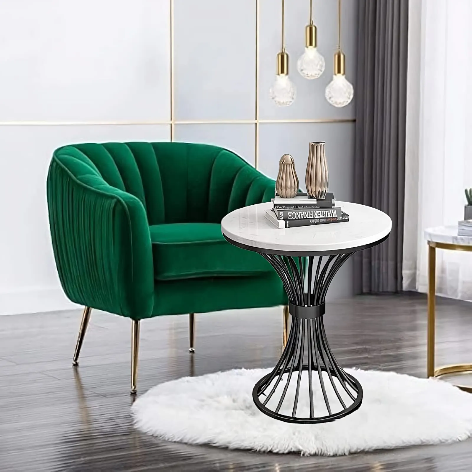 CREATIVE SKILLS Round Coffee Table Side Table Modern Home Decor Tea End Table for Living Room Bedroom and Balcony (Black White)