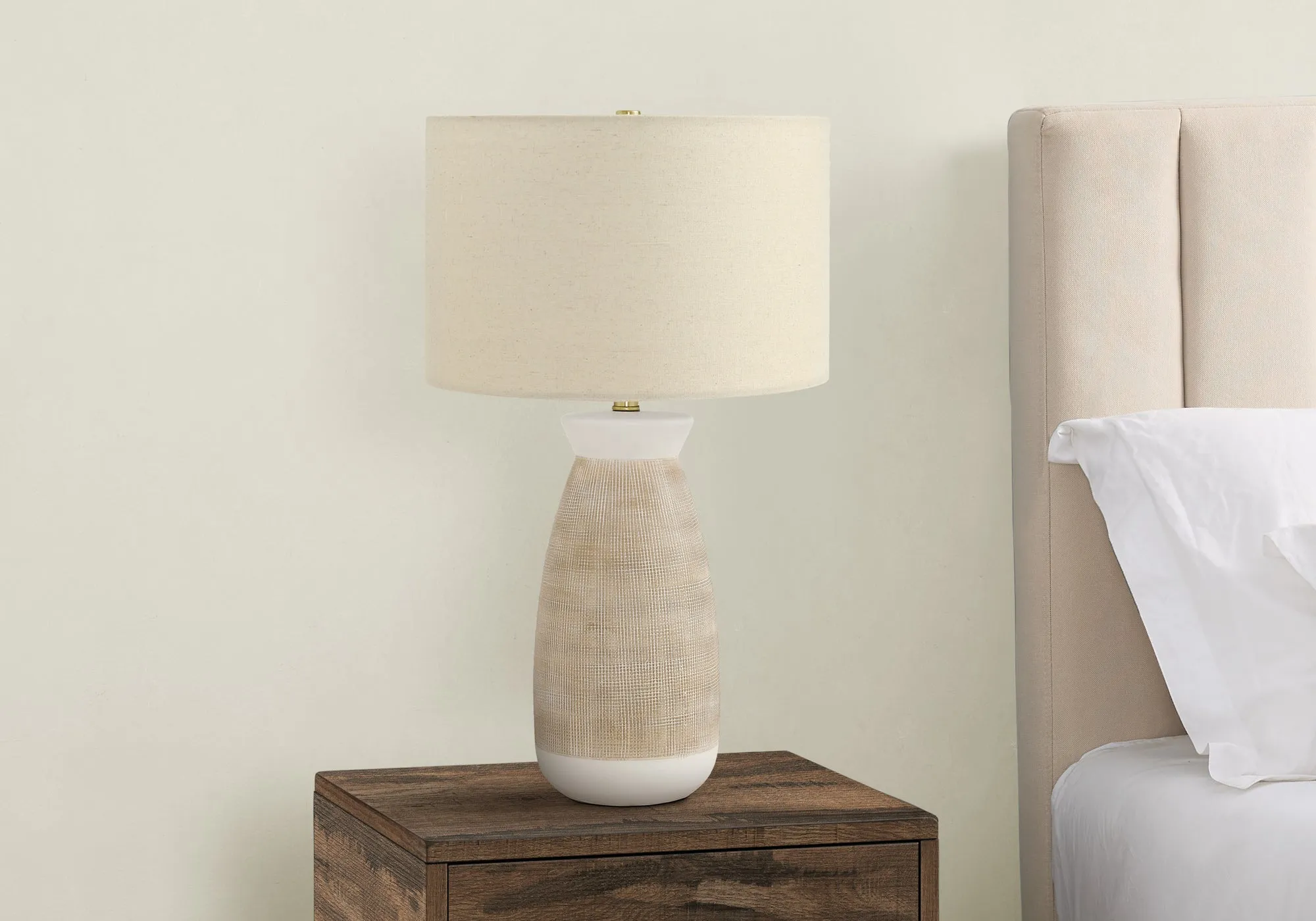 CremeGlow - Contemporary 27"H Ceramic Table Lamp with Beige Shade
