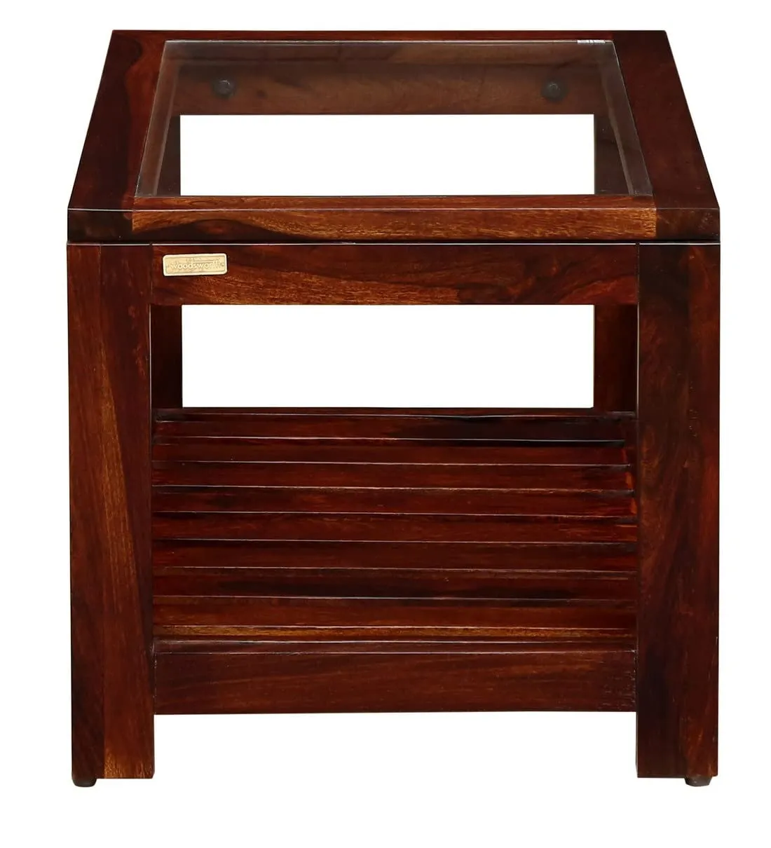 DEMIWALL Solid Sheesham Wood Rectangular Center Coffee Table for Living Room | Wooden Sofa Centre Tea Table with Glass Top & Shelf Storage for Home & Office | Rosewood, Honey Oak Finish
