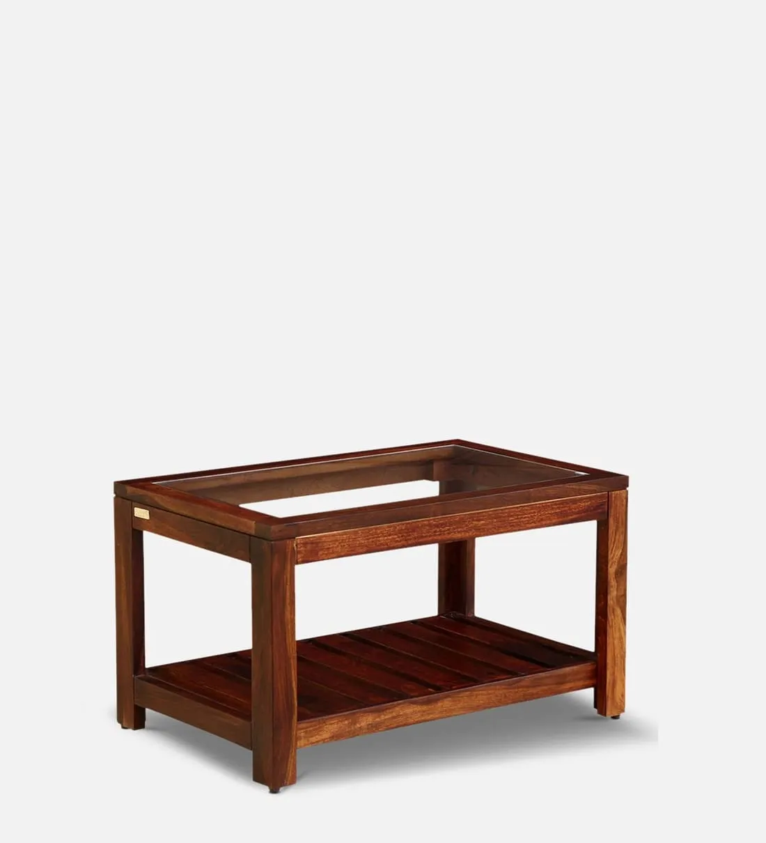 DEMIWALL Solid Sheesham Wood Rectangular Center Coffee Table for Living Room | Wooden Sofa Centre Tea Table with Glass Top & Shelf Storage for Home & Office | Rosewood, Honey Oak Finish