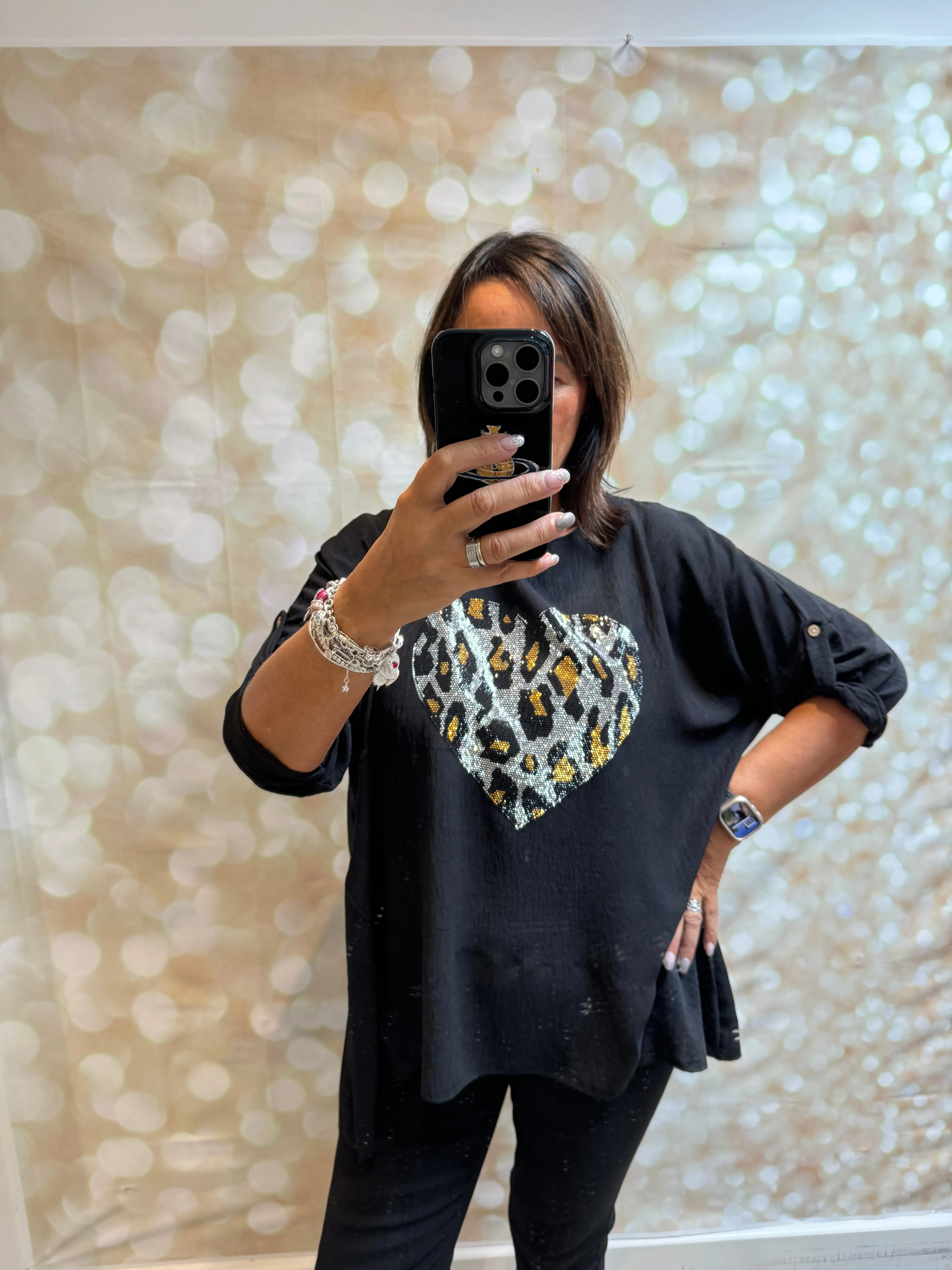 Diamante Heart Top in crinkle fabric