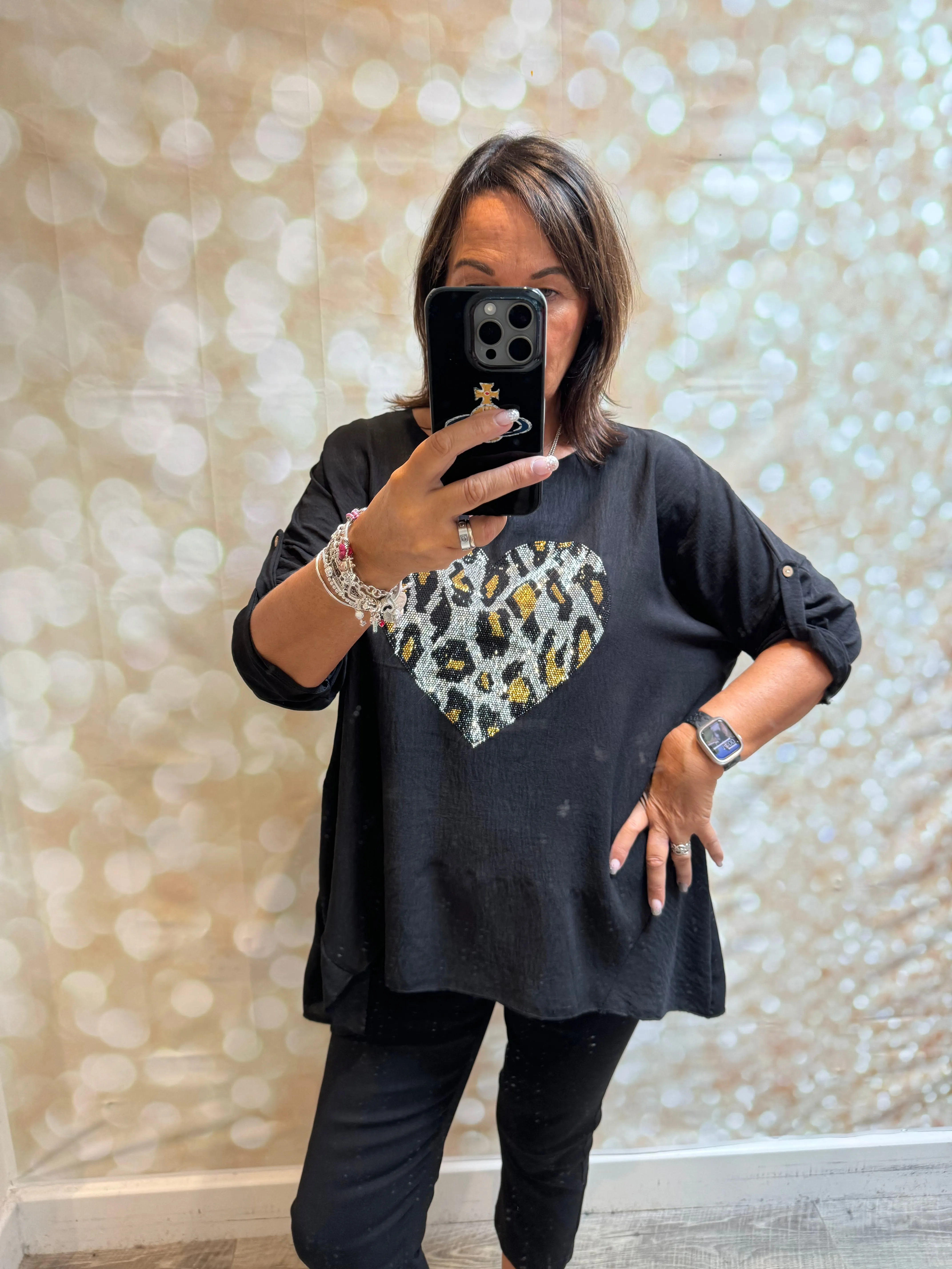 Diamante Heart Top in crinkle fabric