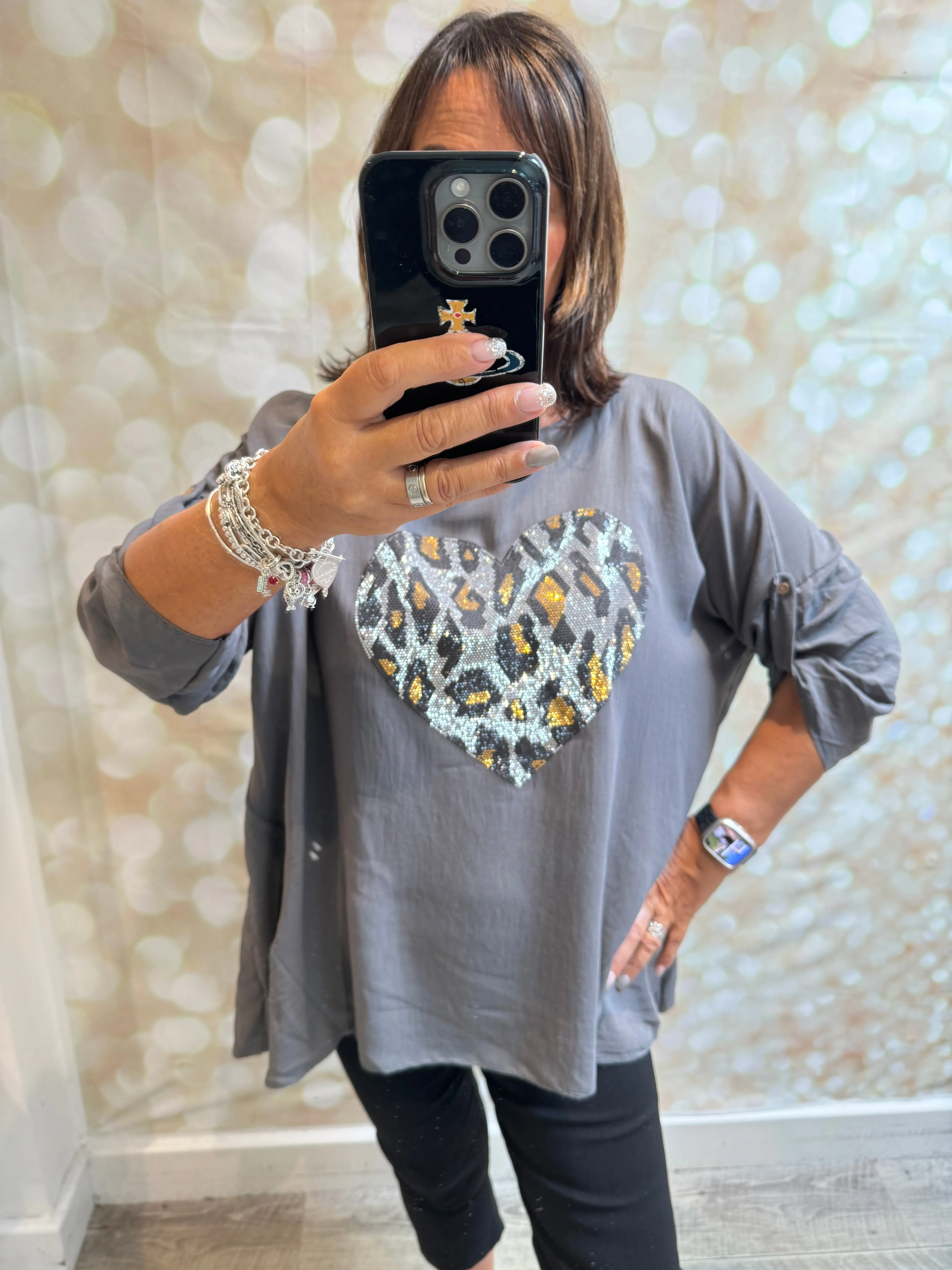 Diamante Heart Top in crinkle fabric
