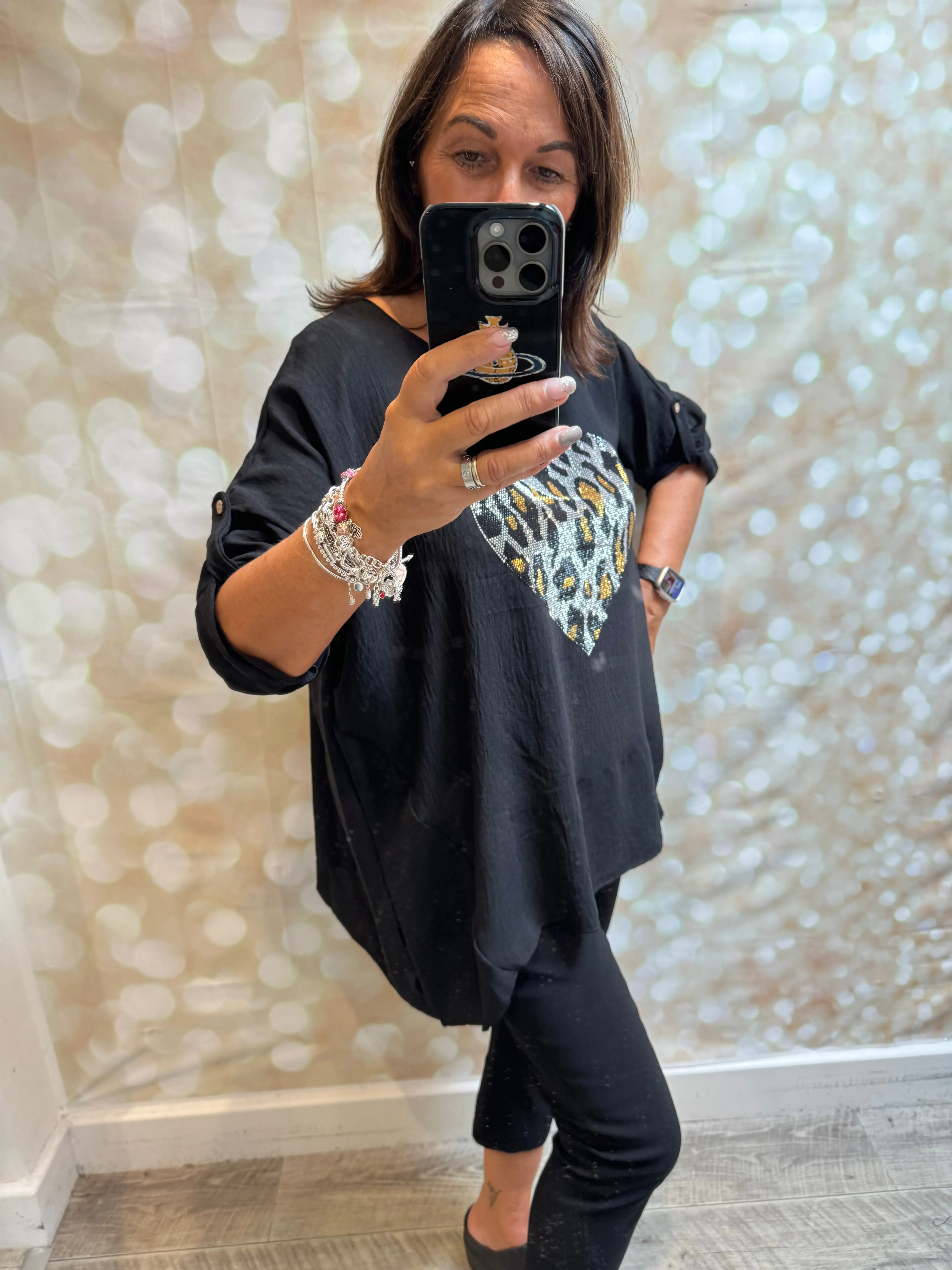 Diamante Heart Top in crinkle fabric