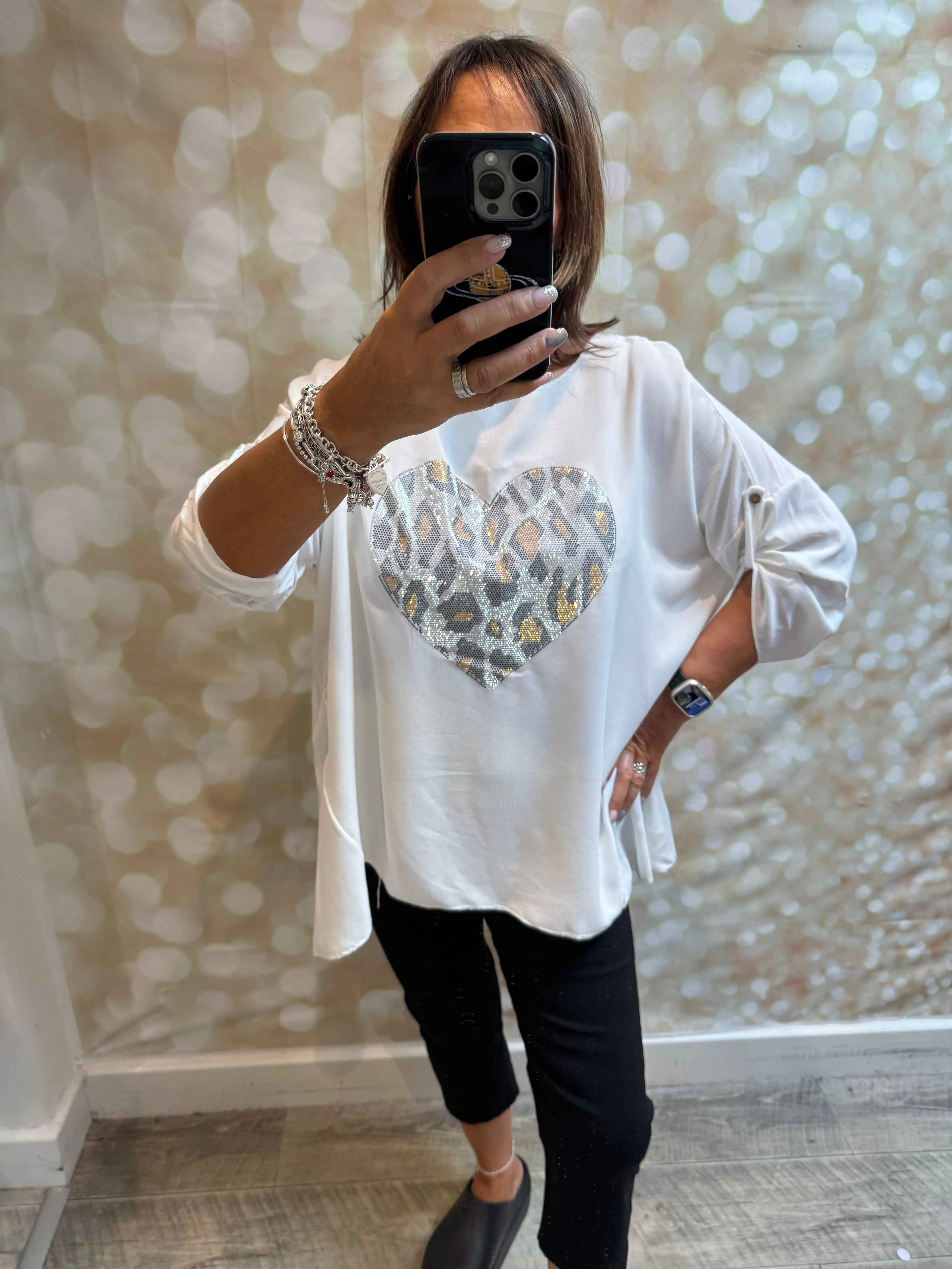 Diamante Heart Top in crinkle fabric