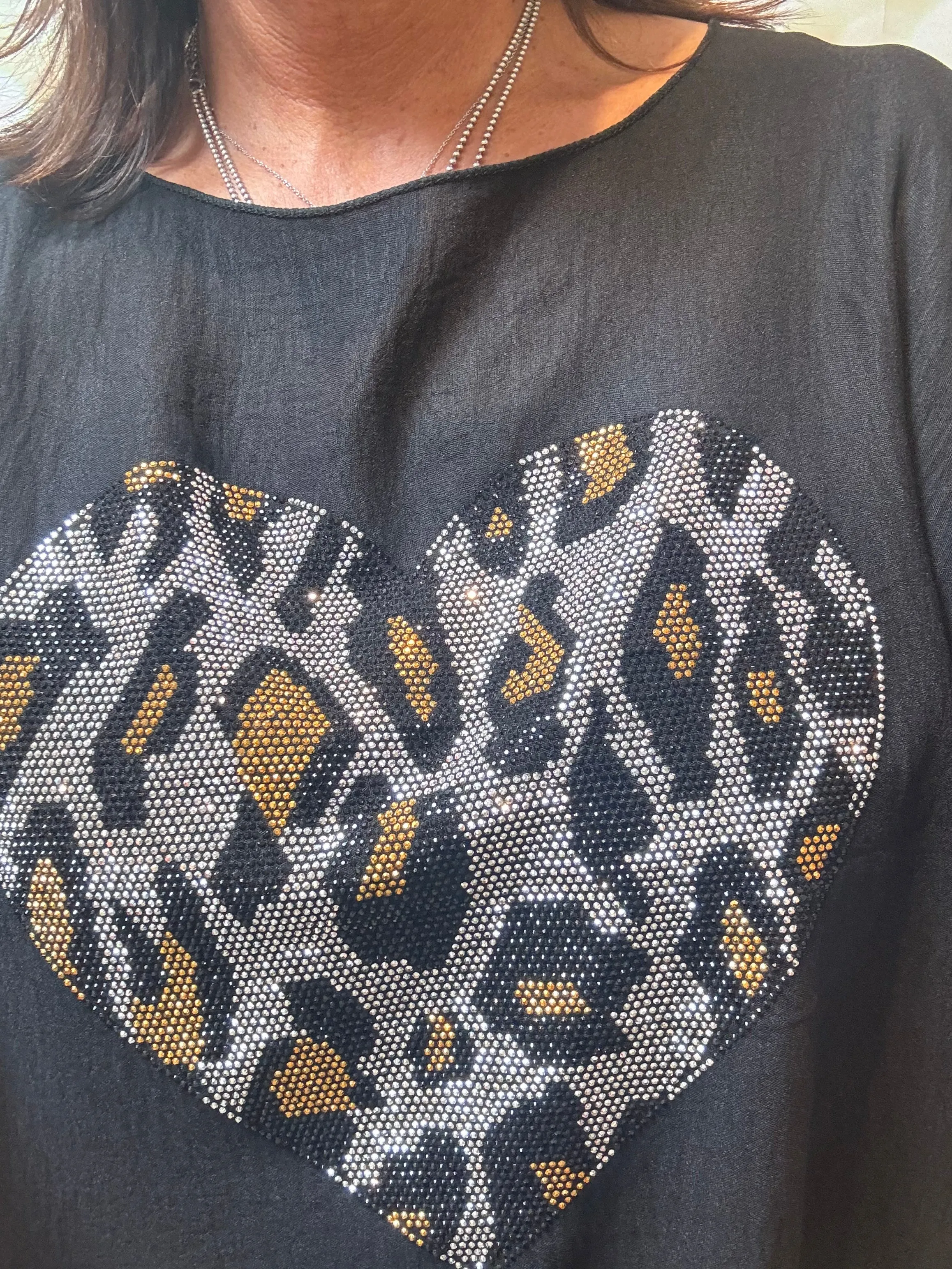 Diamante Heart Top in crinkle fabric