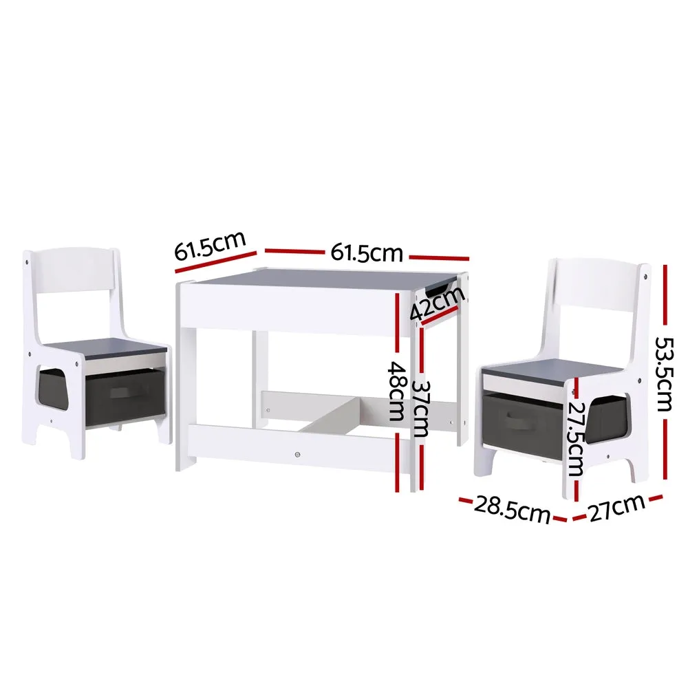 Durable Kids Table and Chairs Set, Chalkboard Desk, Storage - Keezi