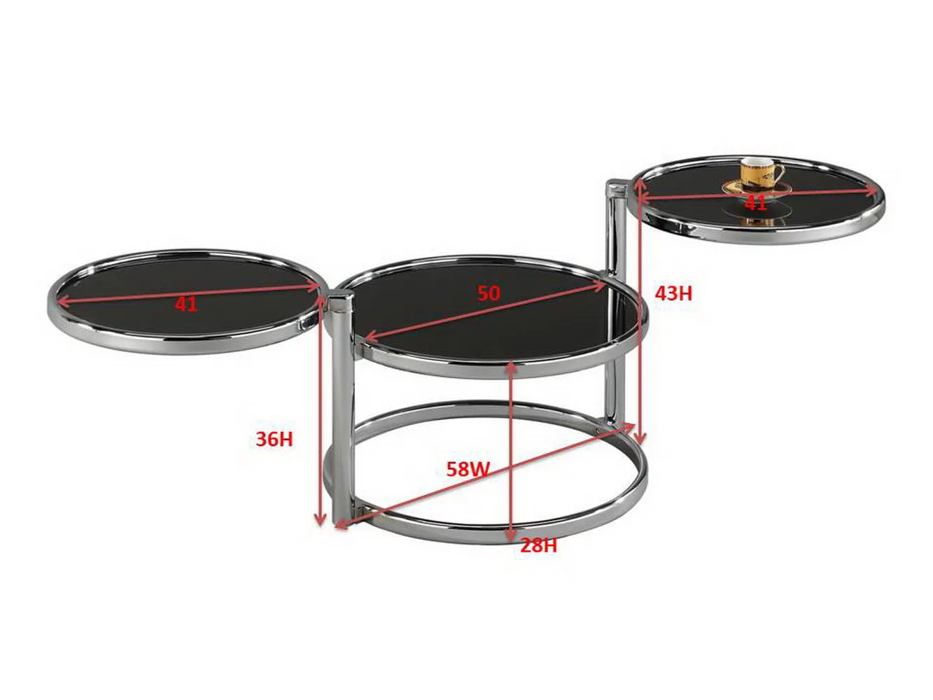 Eternity Glass Coffee Table With Swivel Motion (Chrome/Black)