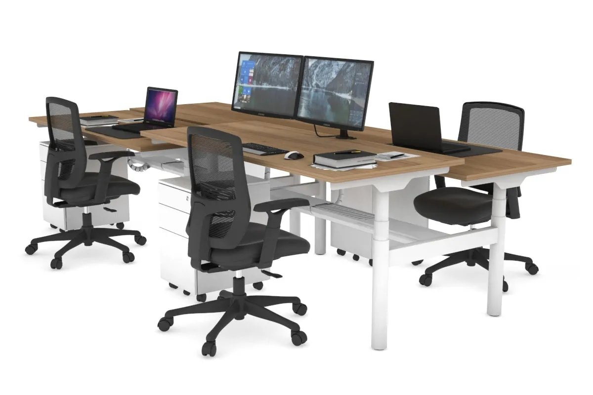 Flexi Premium Height Adjustable 4 Person H-Bench Workstation - White Frame [1200L x 700W]