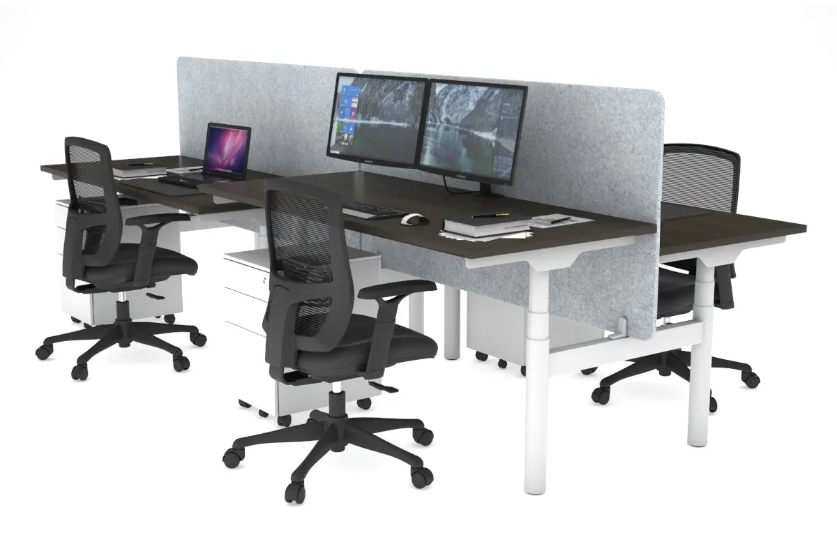 Flexi Premium Height Adjustable 4 Person H-Bench Workstation - White Frame [1200L x 700W]