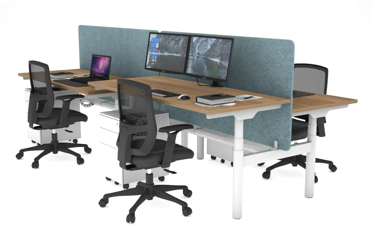 Flexi Premium Height Adjustable 4 Person H-Bench Workstation - White Frame [1200L x 700W]