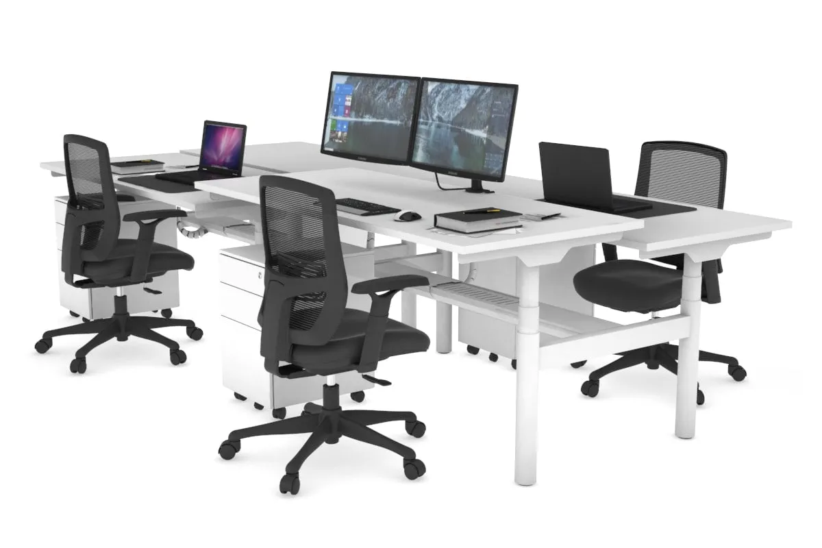 Flexi Premium Height Adjustable 4 Person H-Bench Workstation - White Frame [1200L x 700W]