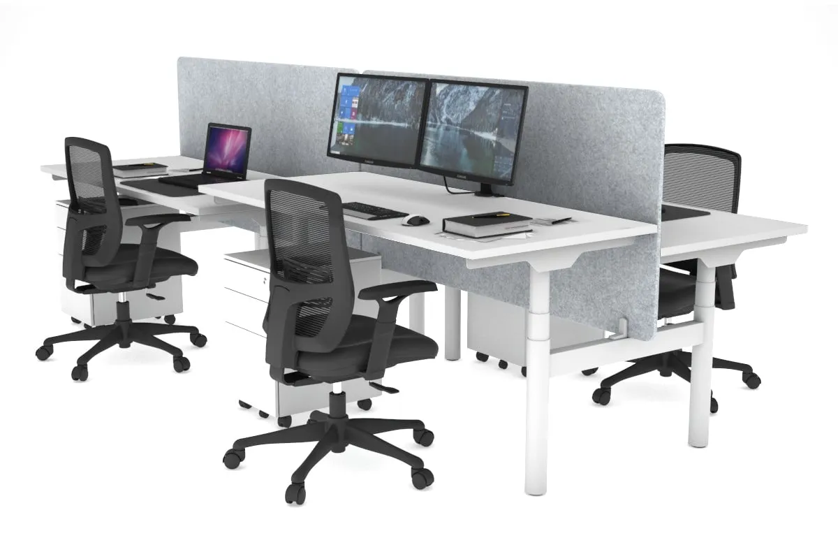 Flexi Premium Height Adjustable 4 Person H-Bench Workstation - White Frame [1200L x 700W]
