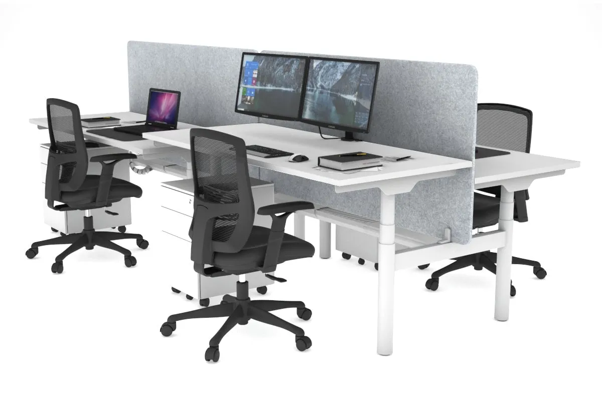 Flexi Premium Height Adjustable 4 Person H-Bench Workstation - White Frame [1200L x 700W]
