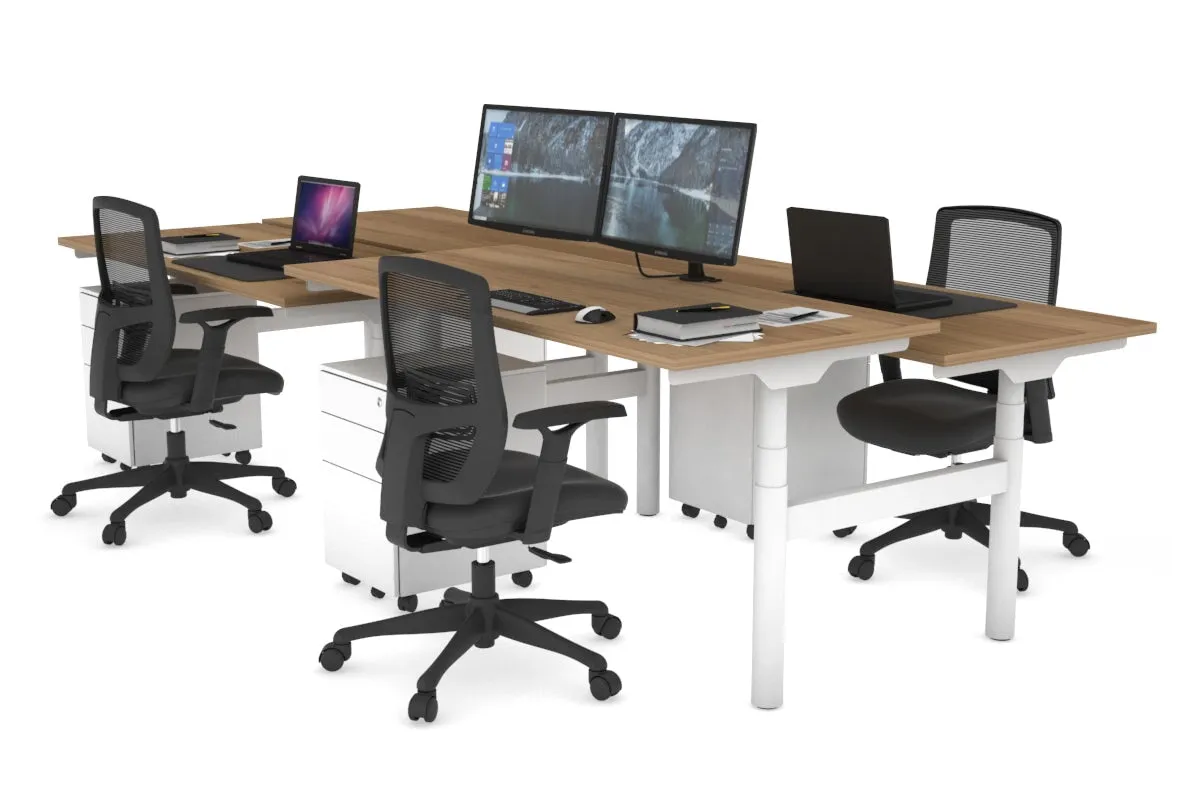 Flexi Premium Height Adjustable 4 Person H-Bench Workstation - White Frame [1200L x 700W]
