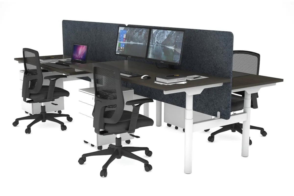 Flexi Premium Height Adjustable 4 Person H-Bench Workstation - White Frame [1200L x 700W]