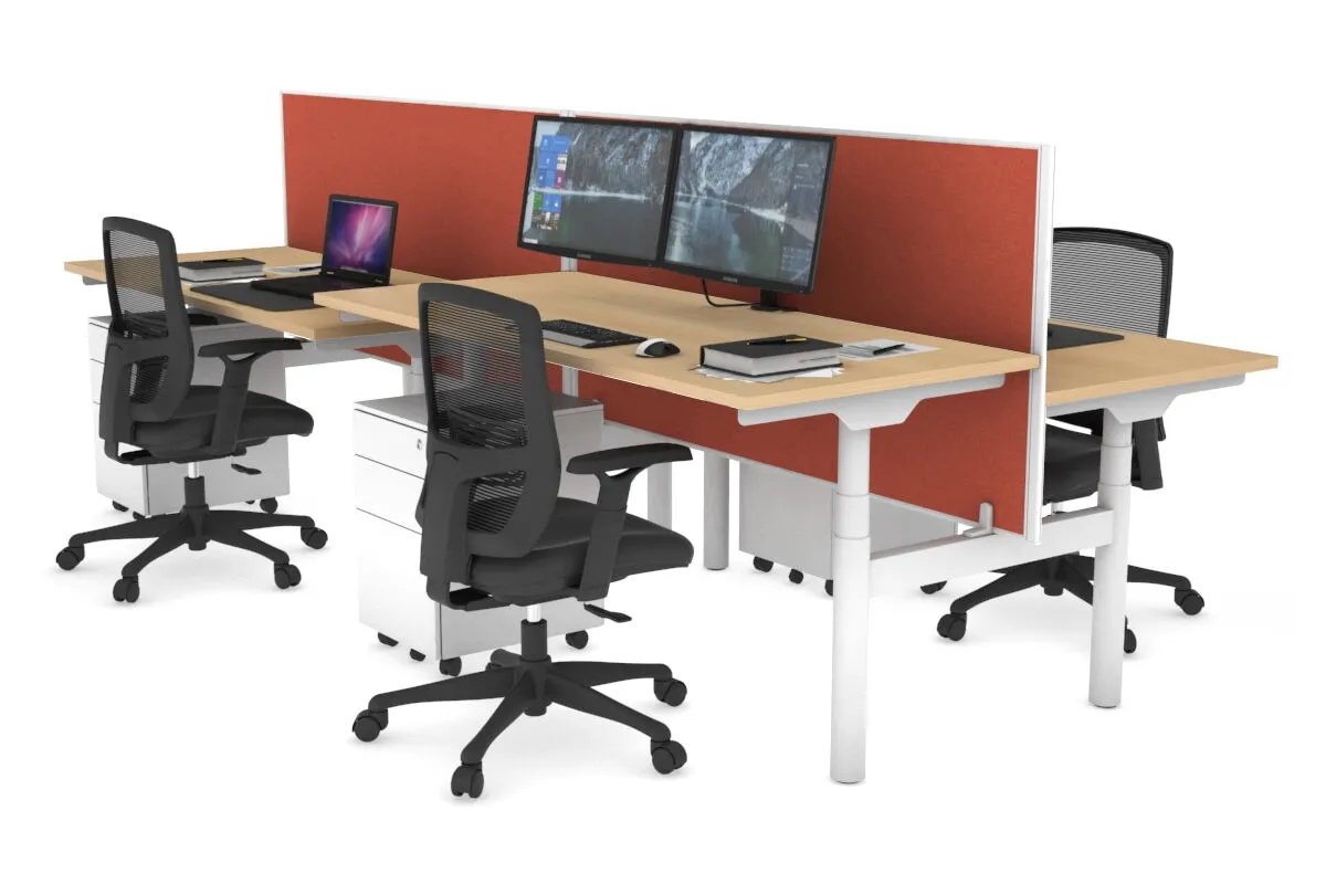 Flexi Premium Height Adjustable 4 Person H-Bench Workstation - White Frame [1200L x 700W]